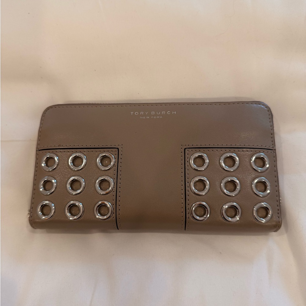 Tory Burch Grey Wallet with Silver Accents